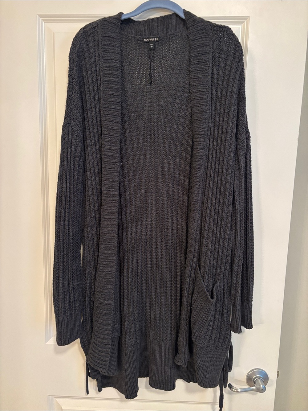 Express Charcoal Gray Open-Front Ribbed Cardigan